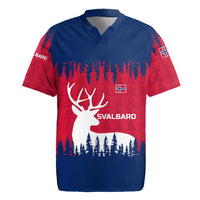Norway Svalbard Rugby Jersey with Reindeer Silhouette Forest and Norwegian Flag - Wonder Print Shop