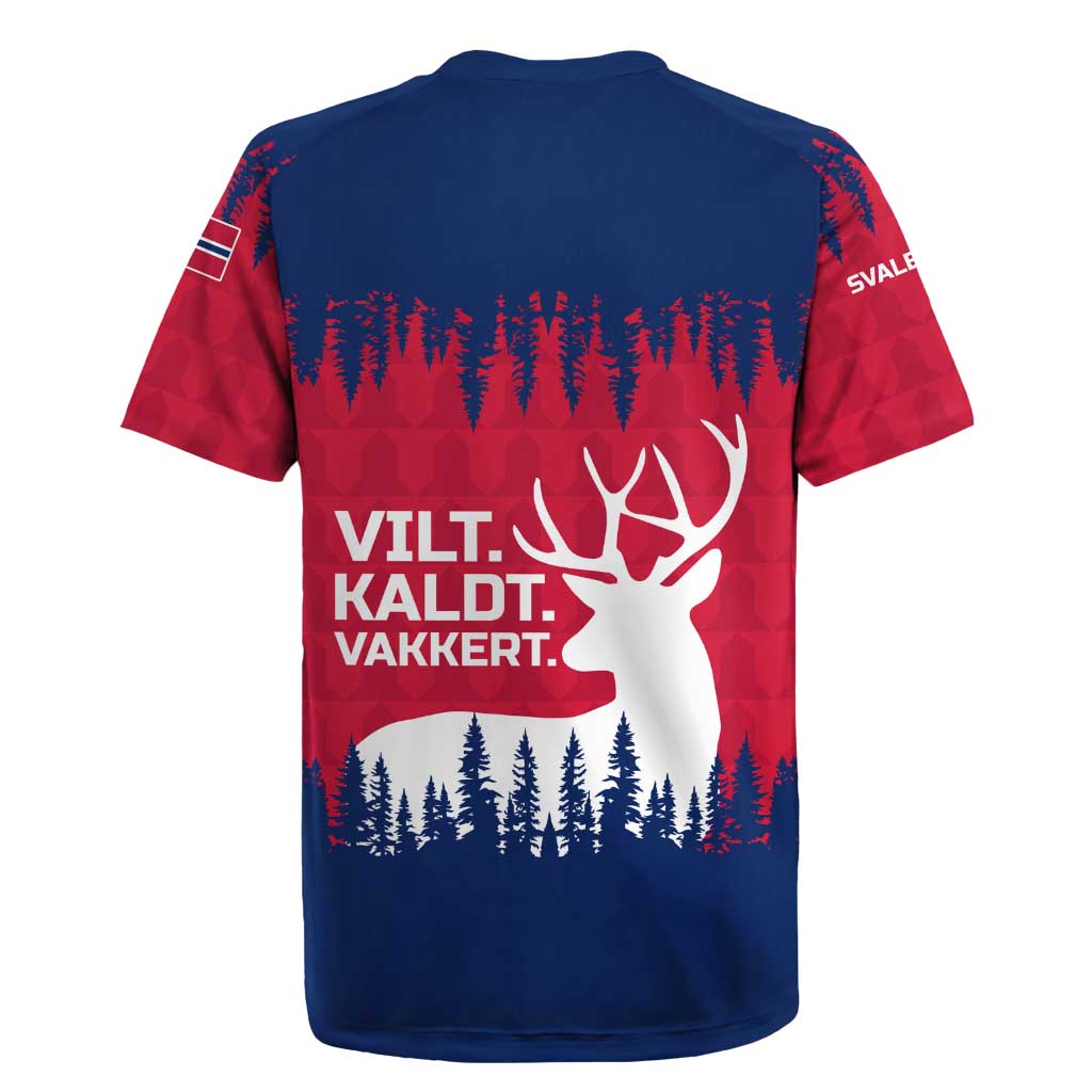 Norway Svalbard Rugby Jersey with Reindeer Silhouette Forest and Norwegian Flag - Wonder Print Shop