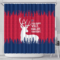 Norway Svalbard Shower Curtain with Reindeer Silhouette Forest and Norwegian Flag - Wonder Print Shop