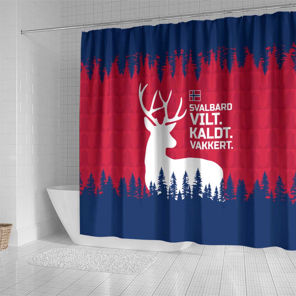 Norway Svalbard Shower Curtain with Reindeer Silhouette Forest and Norwegian Flag - Wonder Print Shop