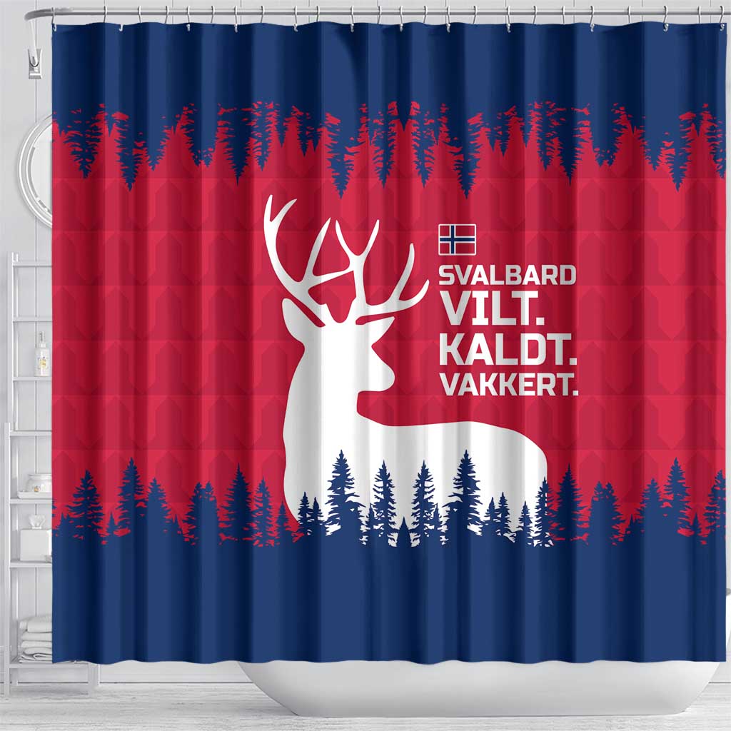 Norway Svalbard Shower Curtain with Reindeer Silhouette Forest and Norwegian Flag - Wonder Print Shop