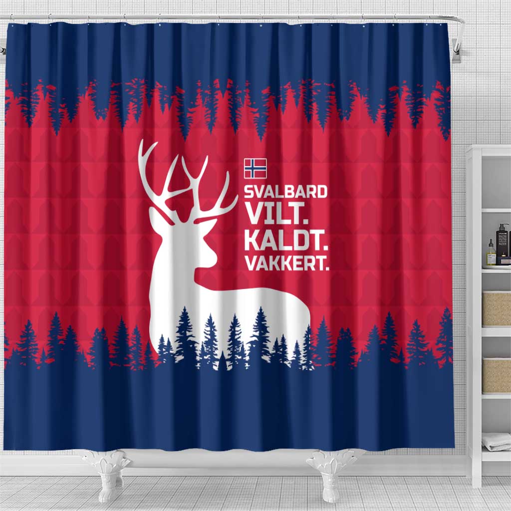 Norway Svalbard Shower Curtain with Reindeer Silhouette Forest and Norwegian Flag - Wonder Print Shop