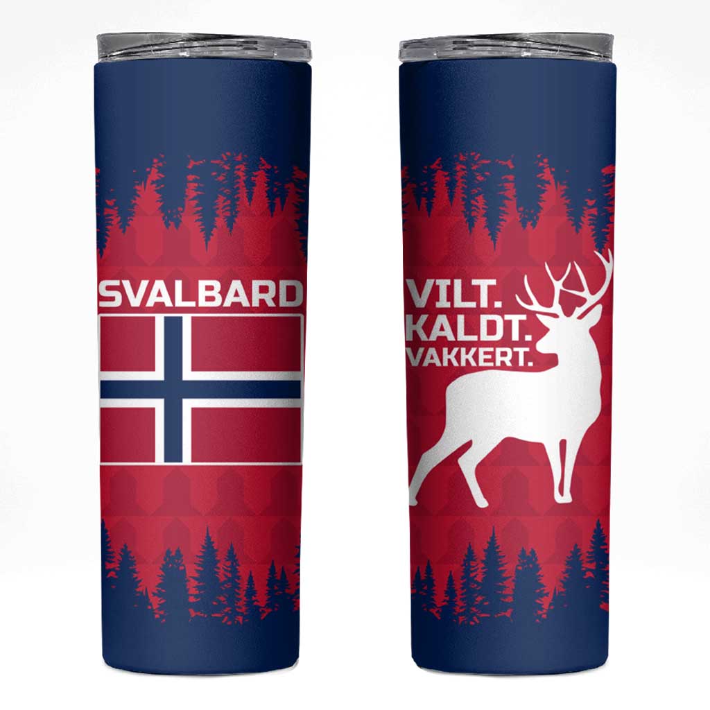 Norway Svalbard Skinny Tumbler with Reindeer Silhouette Forest and Norwegian Flag - Wonder Print Shop