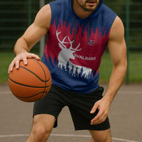 Norway Svalbard Sleeveless Hoodie with Reindeer Silhouette Forest and Norwegian Flag - Wonder Print Shop