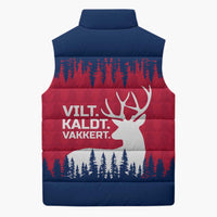 Norway Svalbard Sleeveless Puffer Jacket with Reindeer Silhouette Forest and Norwegian Flag - Wonder Print Shop