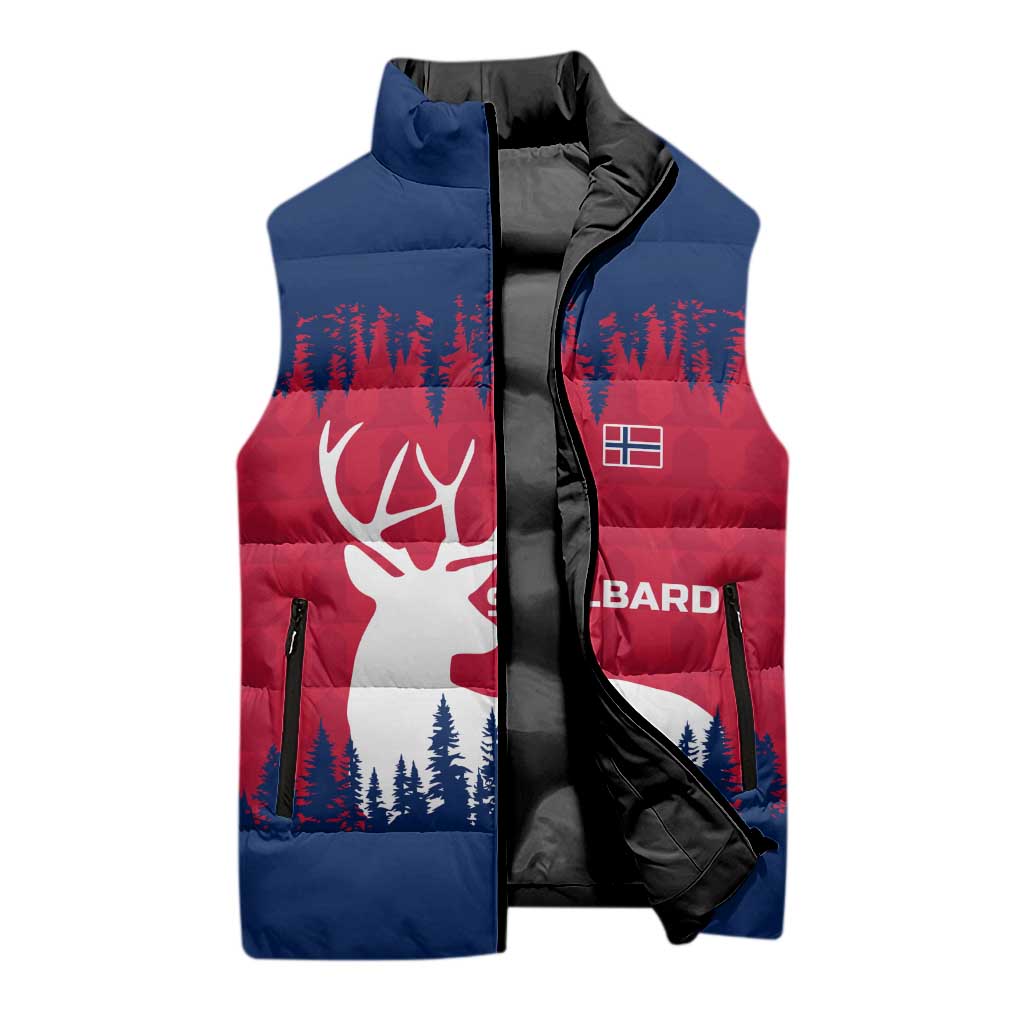 Norway Svalbard Sleeveless Puffer Jacket with Reindeer Silhouette Forest and Norwegian Flag - Wonder Print Shop