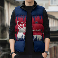 Norway Svalbard Sleeveless Puffer Jacket with Reindeer Silhouette Forest and Norwegian Flag - Wonder Print Shop