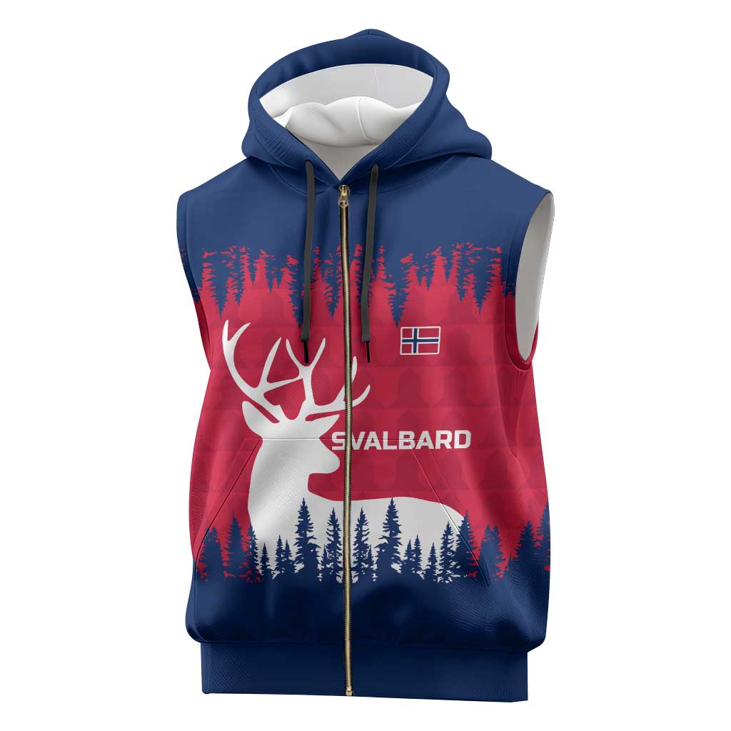 Norway Svalbard Sleeveless Zip Hoodie with Reindeer Silhouette Forest and Norwegian Flag - Wonder Print Shop