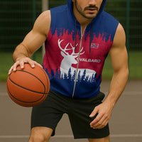 Norway Svalbard Sleeveless Zip Hoodie with Reindeer Silhouette Forest and Norwegian Flag - Wonder Print Shop