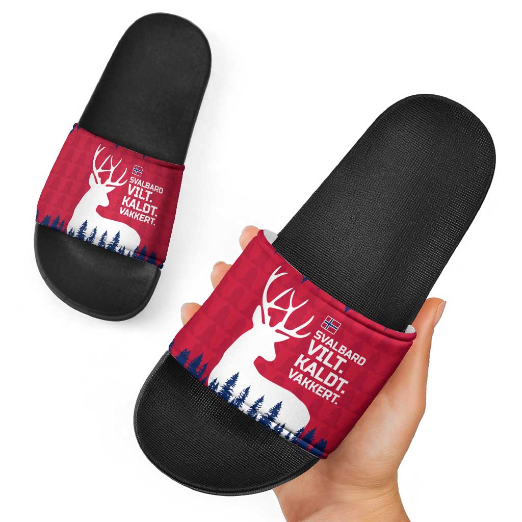 Norway Svalbard Slide Sandals with Reindeer Silhouette Forest and Norwegian Flag - Wonder Print Shop
