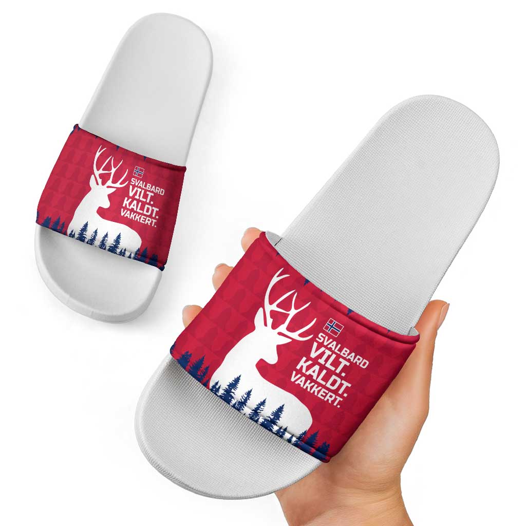 Norway Svalbard Slide Sandals with Reindeer Silhouette Forest and Norwegian Flag - Wonder Print Shop