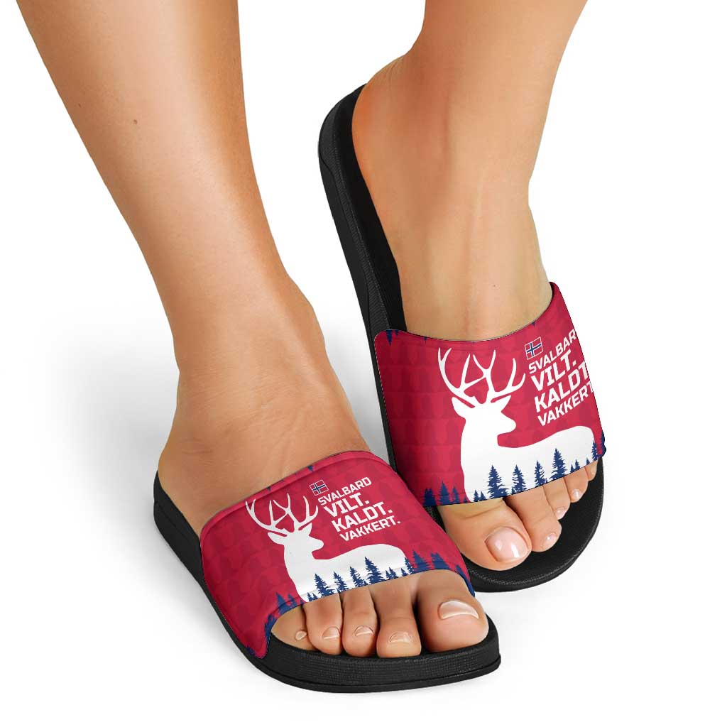 Norway Svalbard Slide Sandals with Reindeer Silhouette Forest and Norwegian Flag - Wonder Print Shop