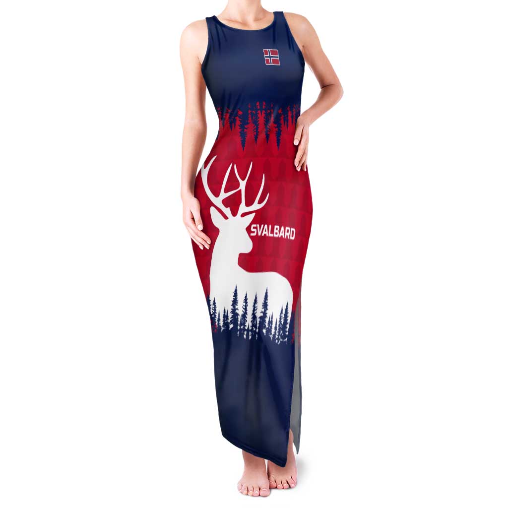 Norway Svalbard Tank Maxi Dress with Reindeer Silhouette Forest and Norwegian Flag - Wonder Print Shop