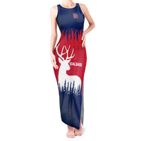 Norway Svalbard Tank Maxi Dress with Reindeer Silhouette Forest and Norwegian Flag - Wonder Print Shop