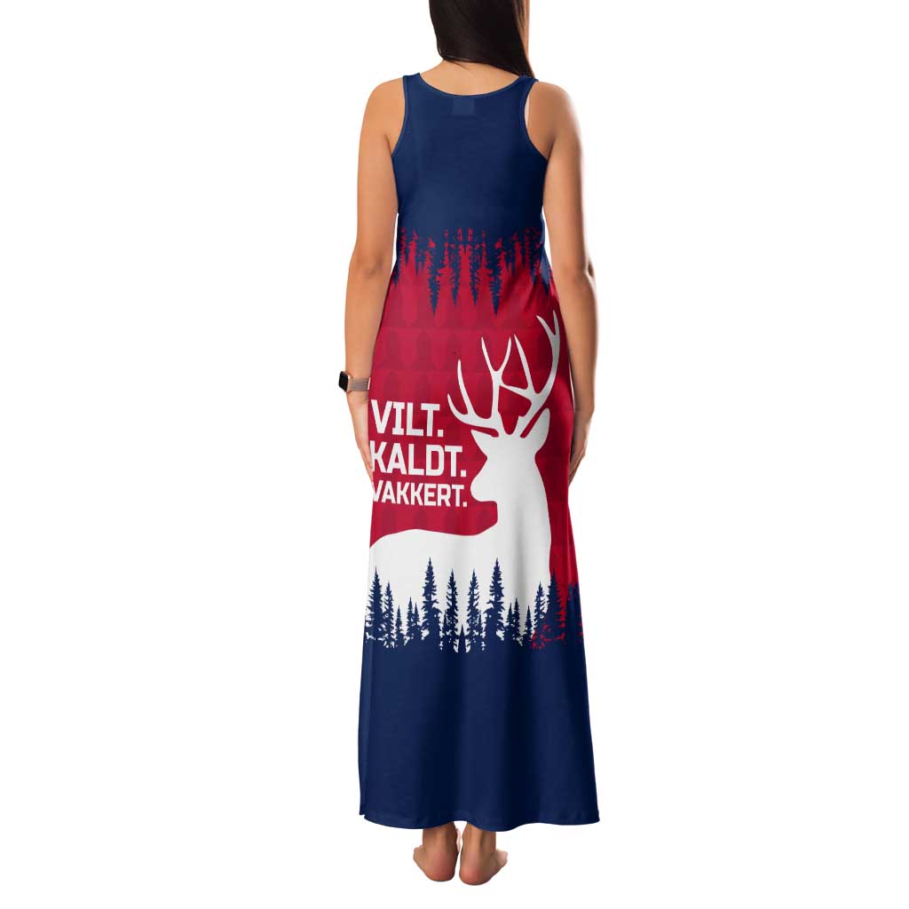Norway Svalbard Tank Maxi Dress with Reindeer Silhouette Forest and Norwegian Flag - Wonder Print Shop