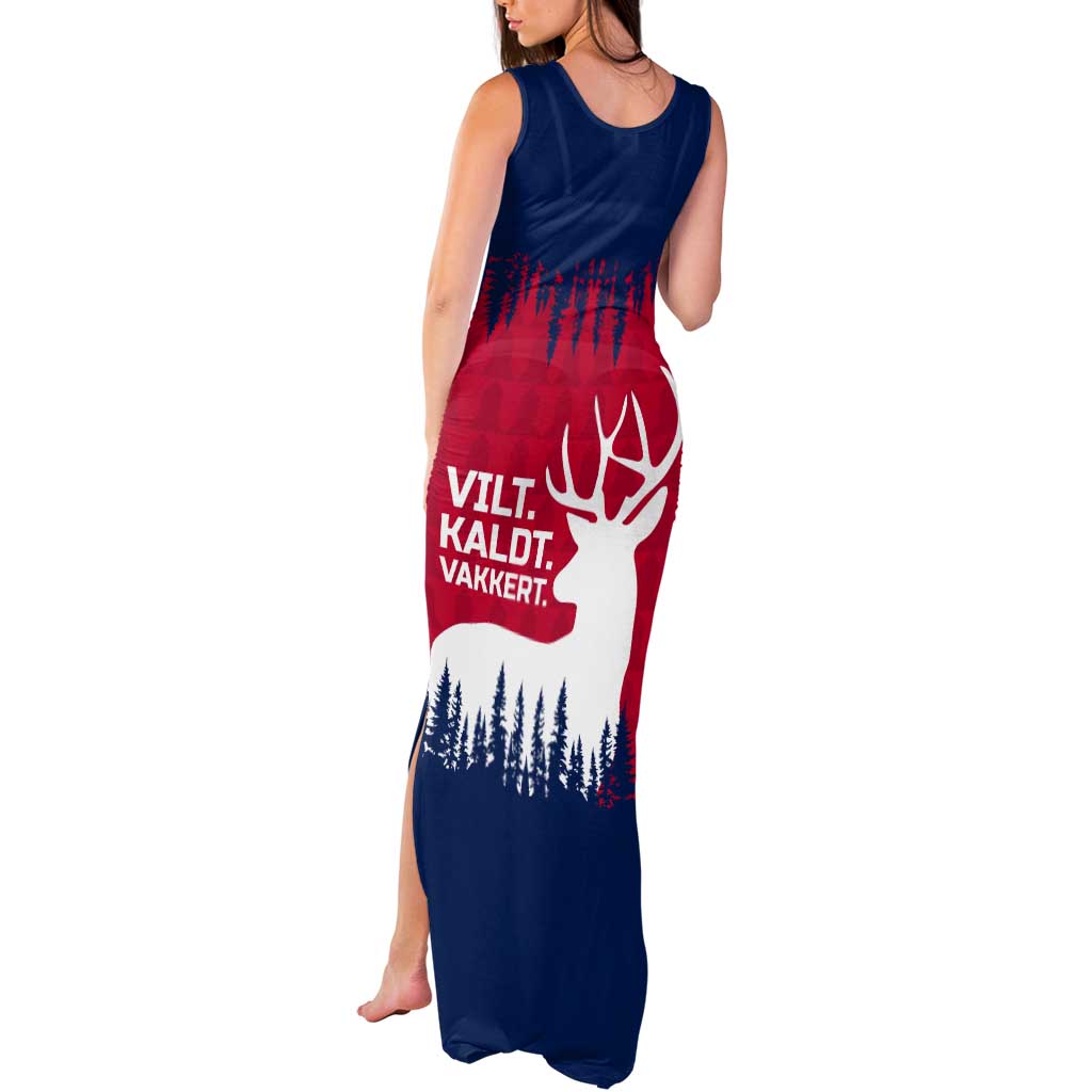 Norway Svalbard Tank Maxi Dress with Reindeer Silhouette Forest and Norwegian Flag - Wonder Print Shop