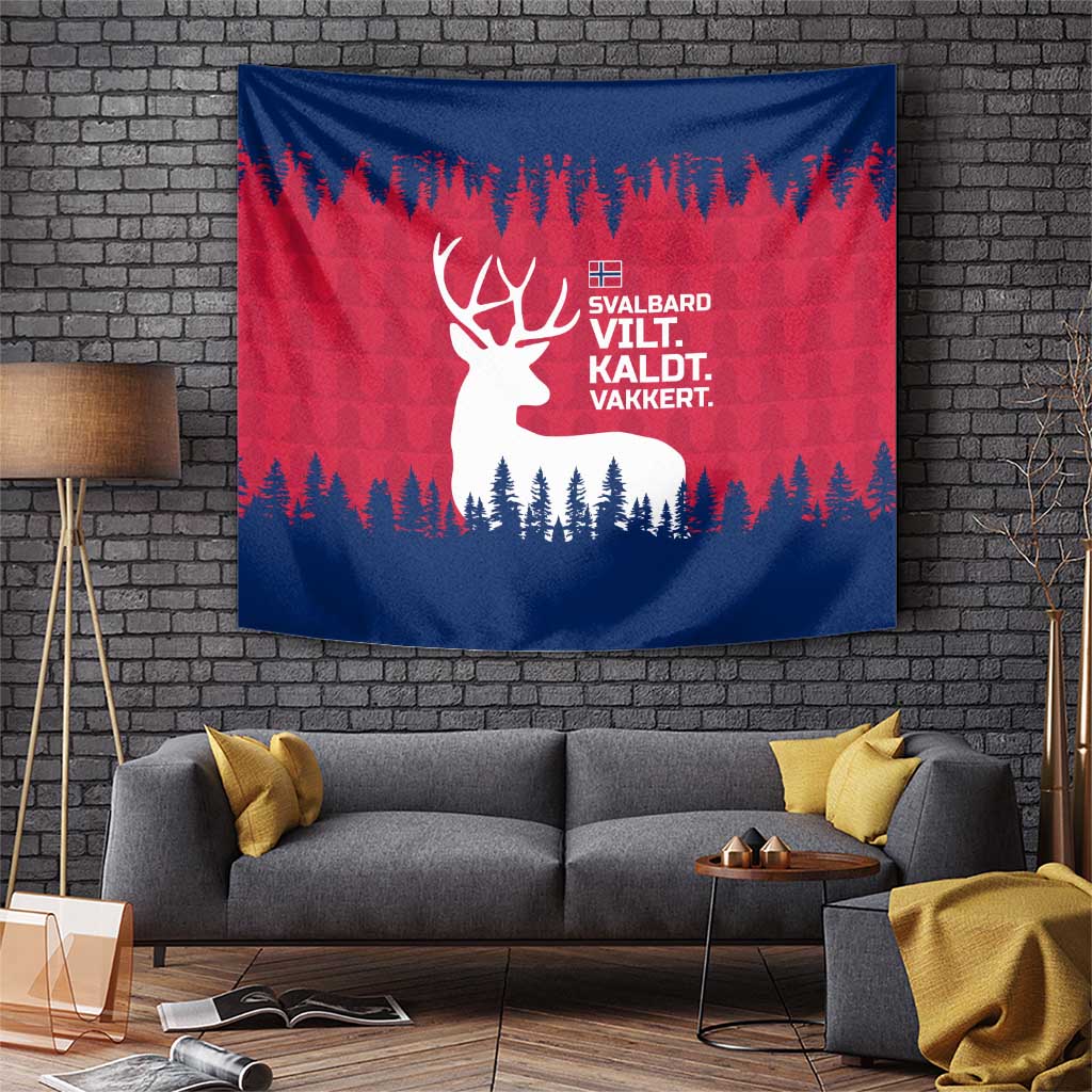 Norway Svalbard Tapestry with Reindeer Silhouette Forest and Norwegian Flag - Wonder Print Shop