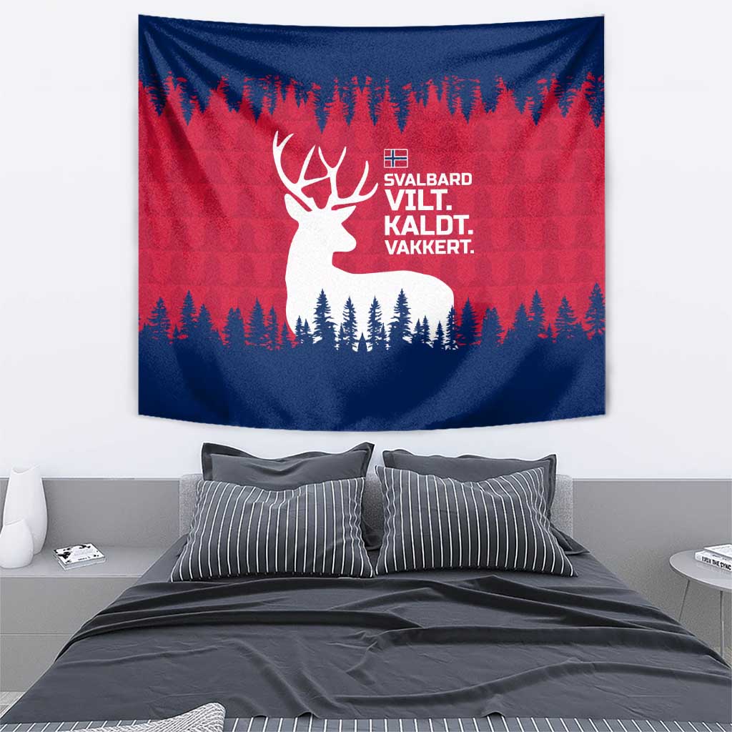 Norway Svalbard Tapestry with Reindeer Silhouette Forest and Norwegian Flag - Wonder Print Shop