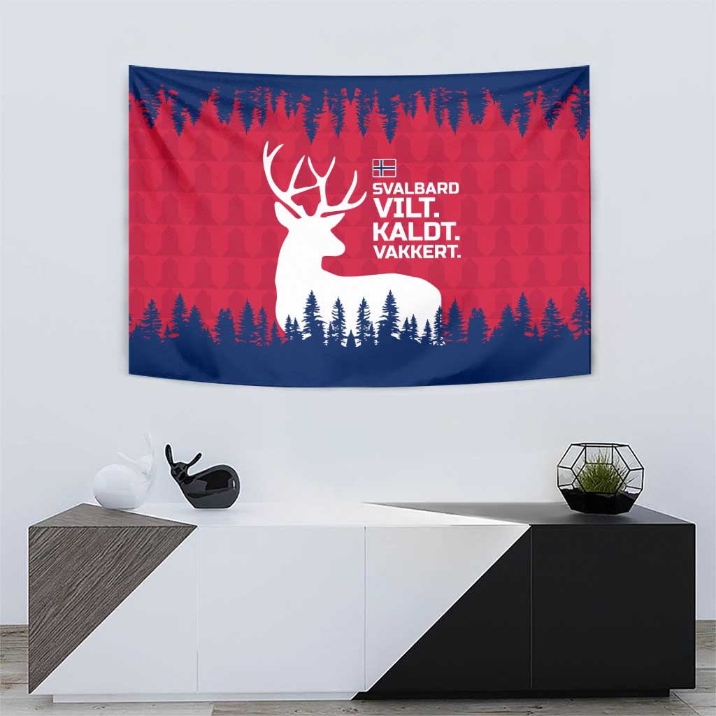 Norway Svalbard Tapestry with Reindeer Silhouette Forest and Norwegian Flag - Wonder Print Shop