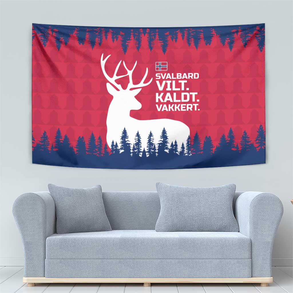Norway Svalbard Tapestry with Reindeer Silhouette Forest and Norwegian Flag - Wonder Print Shop