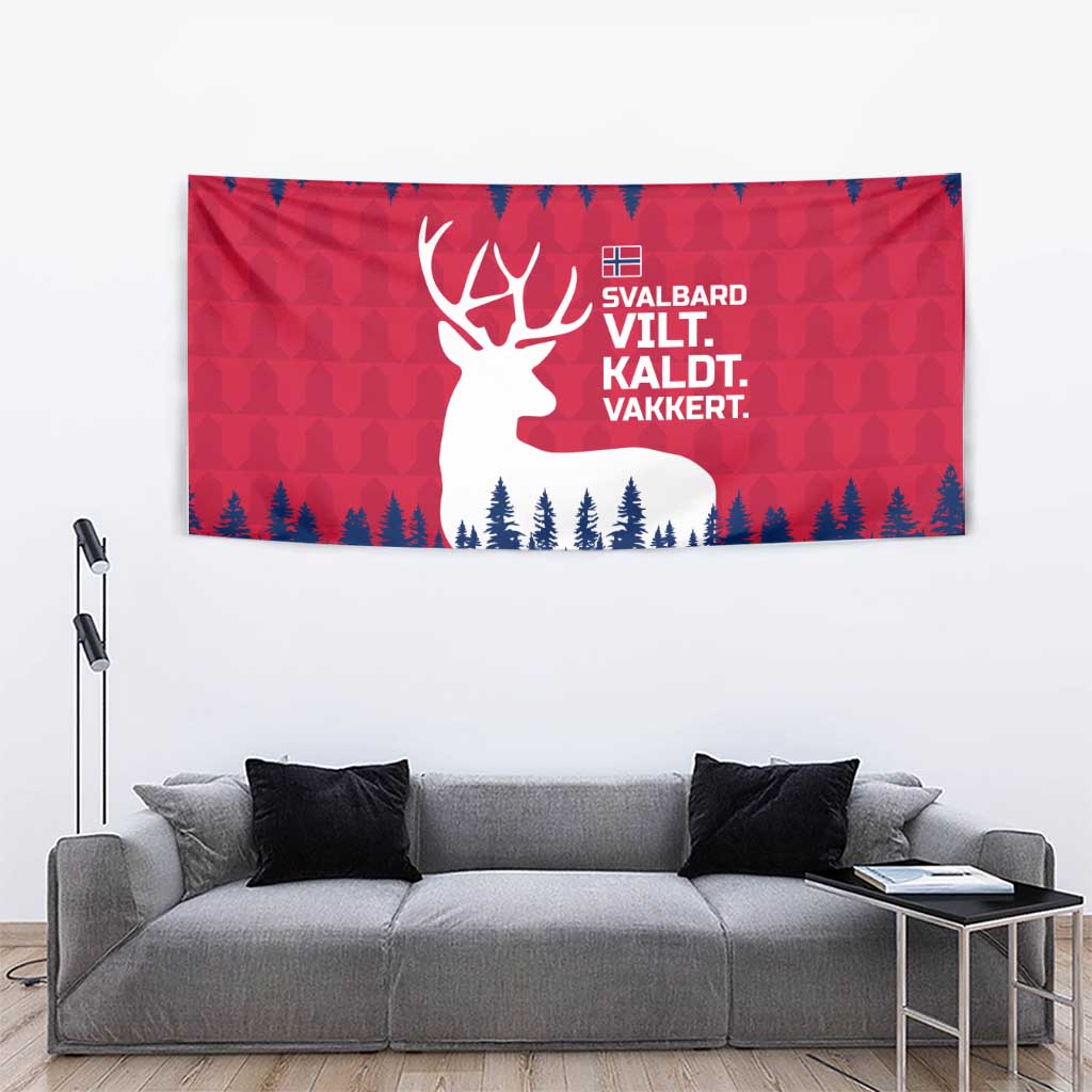 Norway Svalbard Tapestry with Reindeer Silhouette Forest and Norwegian Flag - Wonder Print Shop