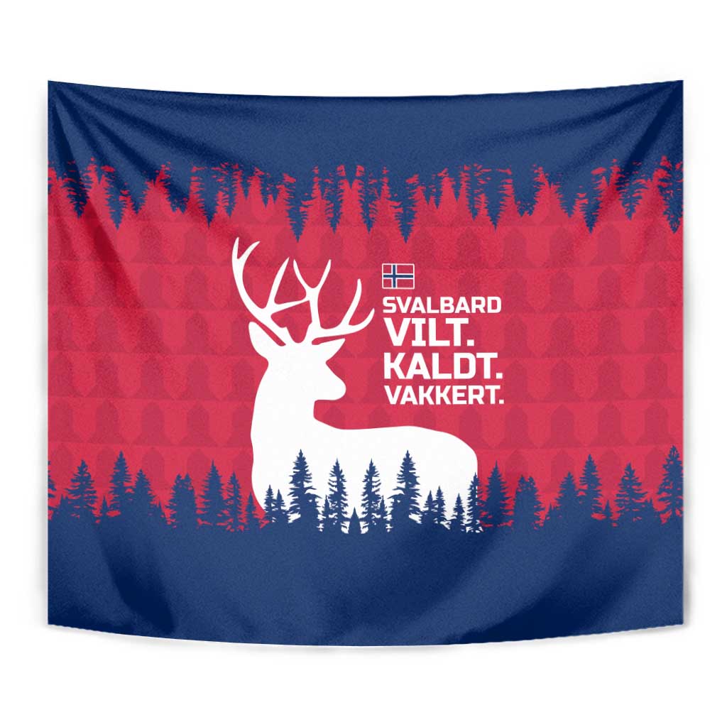 Norway Svalbard Tapestry with Reindeer Silhouette Forest and Norwegian Flag - Wonder Print Shop