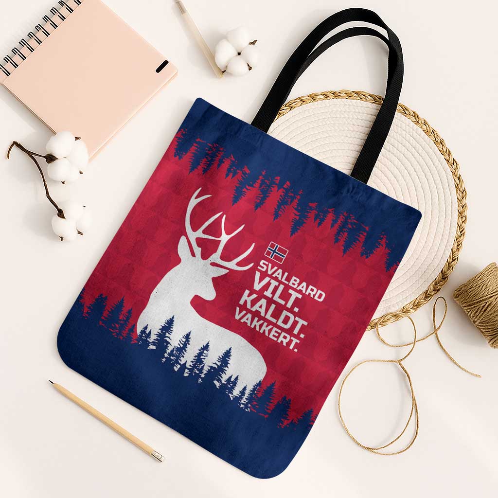 Norway Svalbard Tote Bag with Reindeer Silhouette Forest and Norwegian Flag - Wonder Print Shop
