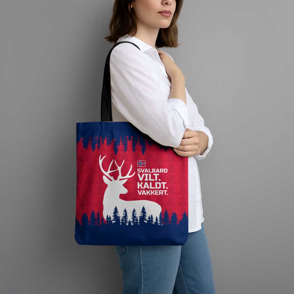 Norway Svalbard Tote Bag with Reindeer Silhouette Forest and Norwegian Flag - Wonder Print Shop