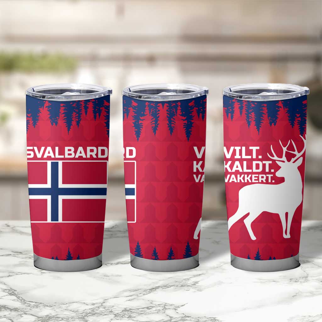 Norway Svalbard Tumbler Cup with Reindeer Silhouette Forest and Norwegian Flag - Wonder Print Shop