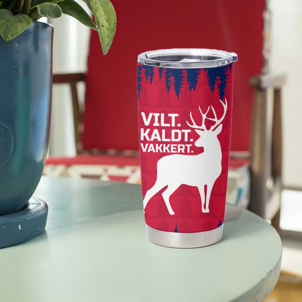 Norway Svalbard Tumbler Cup with Reindeer Silhouette Forest and Norwegian Flag - Wonder Print Shop