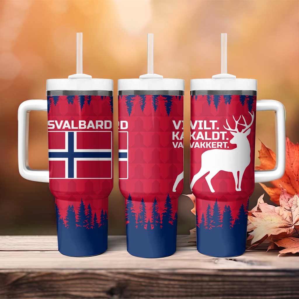 Norway Svalbard Tumbler With Handle with Reindeer Silhouette Forest and Norwegian Flag - Wonder Print Shop