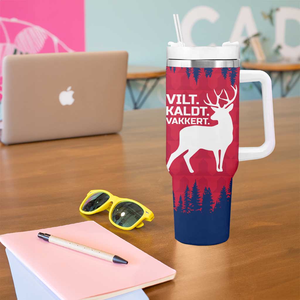 Norway Svalbard Tumbler With Handle with Reindeer Silhouette Forest and Norwegian Flag - Wonder Print Shop