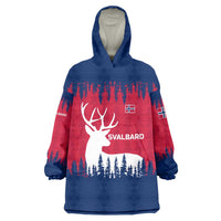 Norway Svalbard Wearable Blanket Hoodie with Reindeer Silhouette Forest and Norwegian Flag - Wonder Print Shop