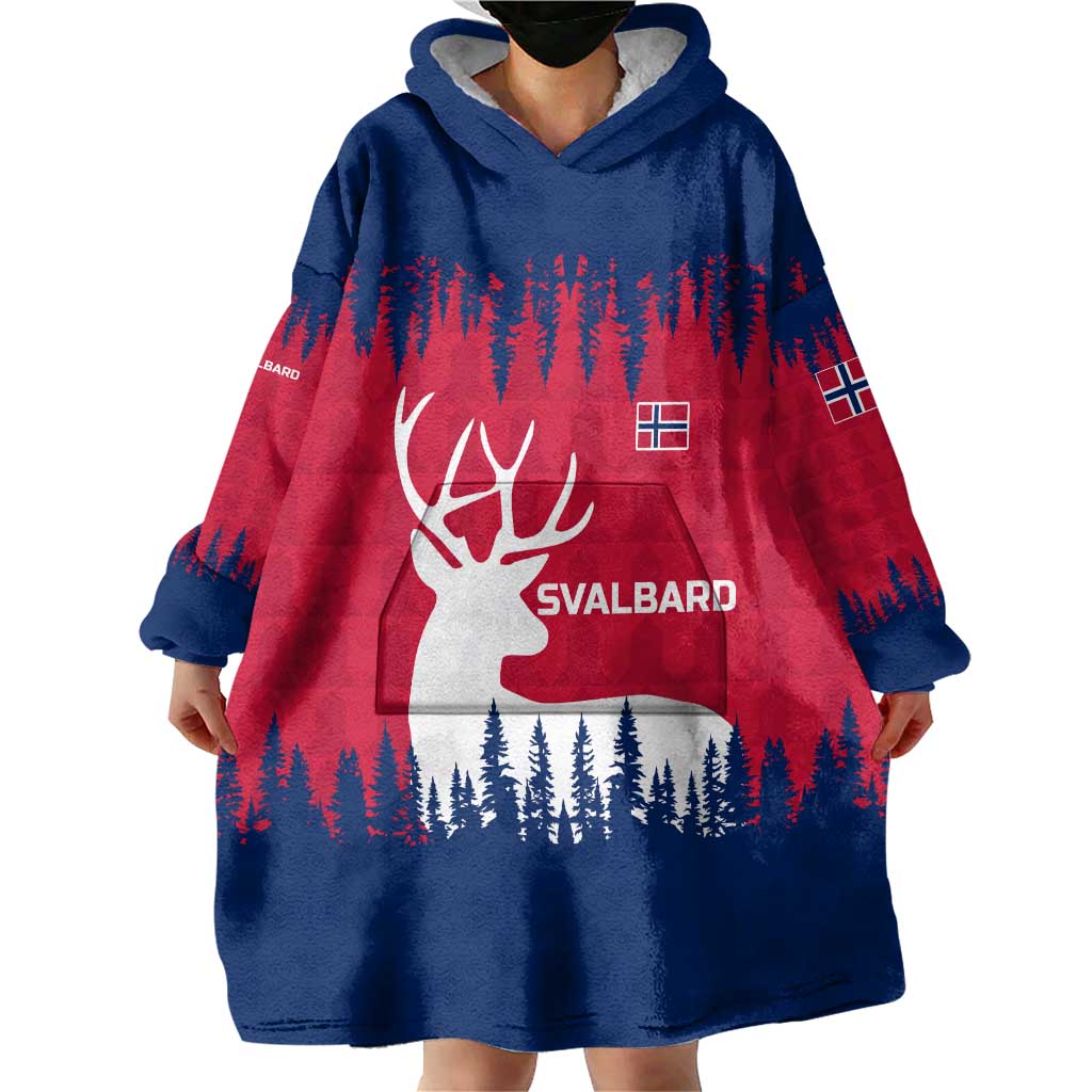 Norway Svalbard Wearable Blanket Hoodie with Reindeer Silhouette Forest and Norwegian Flag - Wonder Print Shop