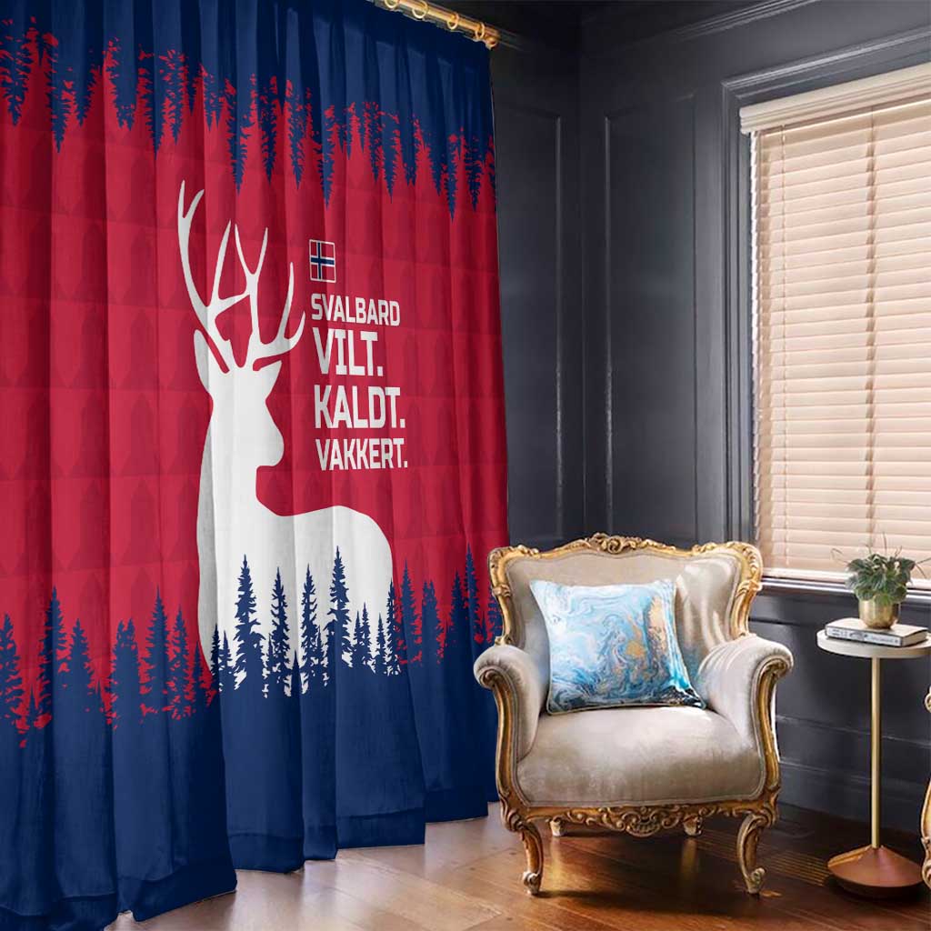 Norway Svalbard Window Curtain with Reindeer Silhouette Forest and Norwegian Flag - Wonder Print Shop