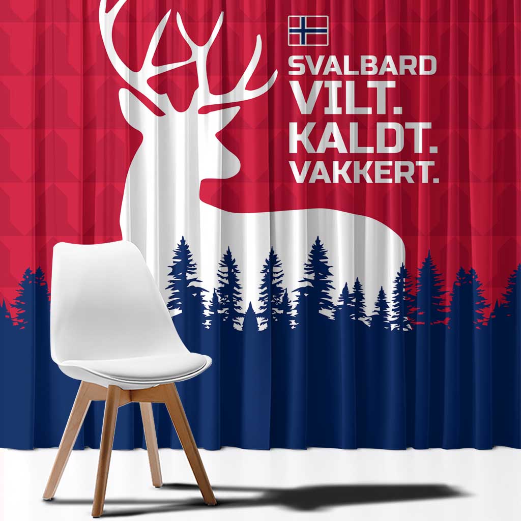 Norway Svalbard Window Curtain with Reindeer Silhouette Forest and Norwegian Flag - Wonder Print Shop