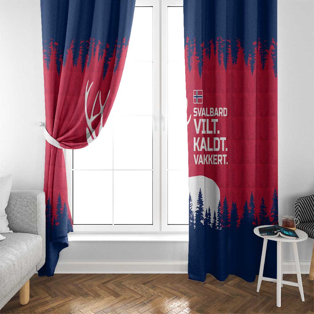 Norway Svalbard Window Curtain with Reindeer Silhouette Forest and Norwegian Flag - Wonder Print Shop