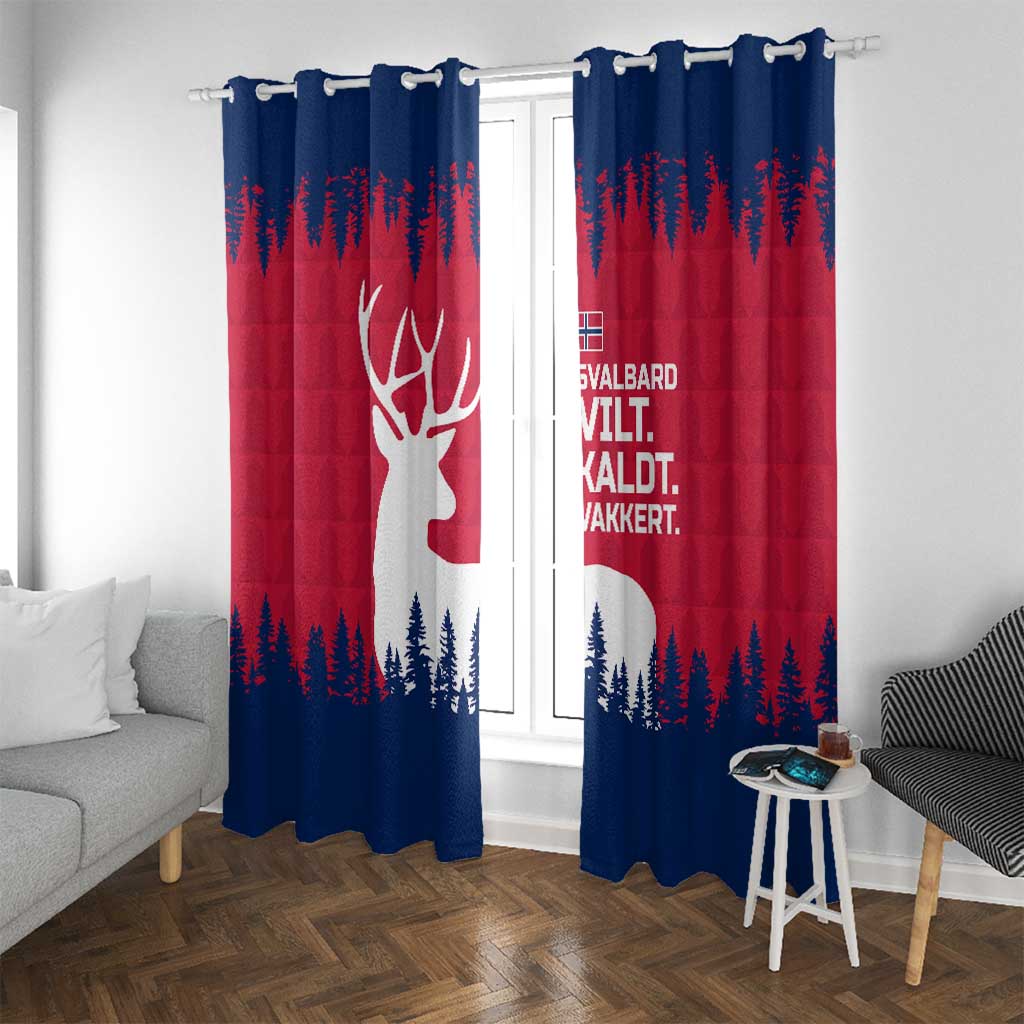 Norway Svalbard Window Curtain with Reindeer Silhouette Forest and Norwegian Flag - Wonder Print Shop