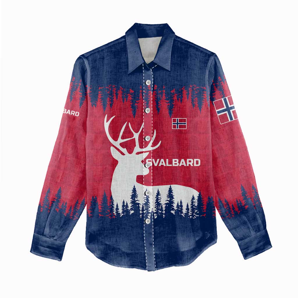 Norway Svalbard Women Casual Shirt with Reindeer Silhouette Forest and Norwegian Flag - Wonder Print Shop