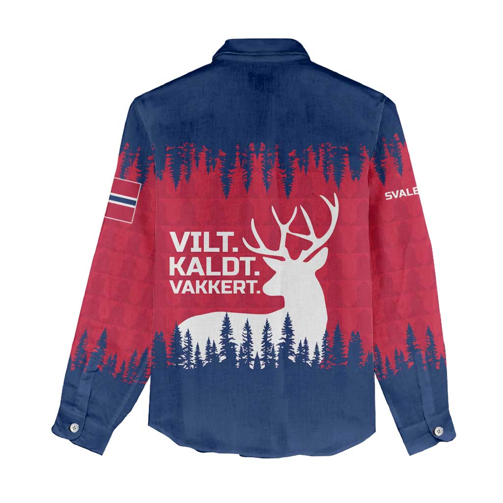 Norway Svalbard Women Casual Shirt with Reindeer Silhouette Forest and Norwegian Flag - Wonder Print Shop