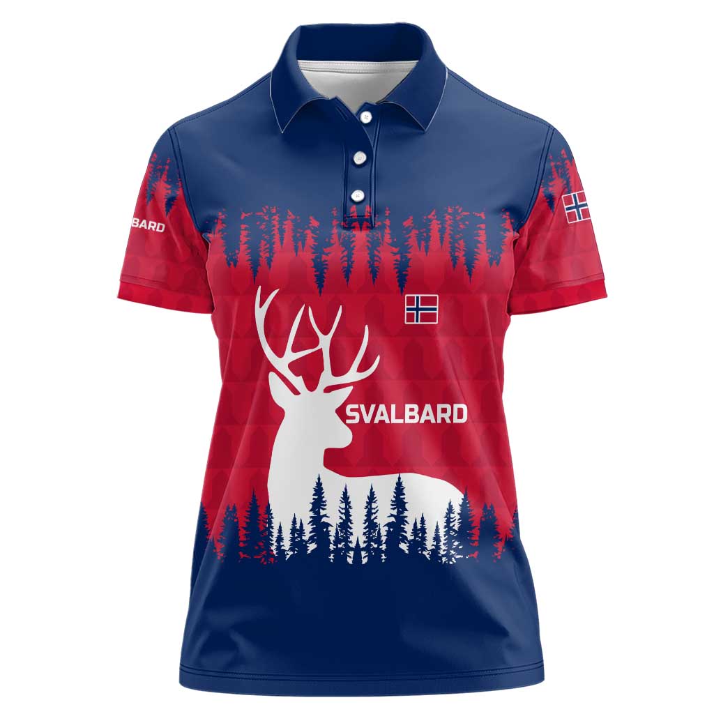 Norway Svalbard Women Polo Shirt with Reindeer Silhouette Forest and Norwegian Flag - Wonder Print Shop