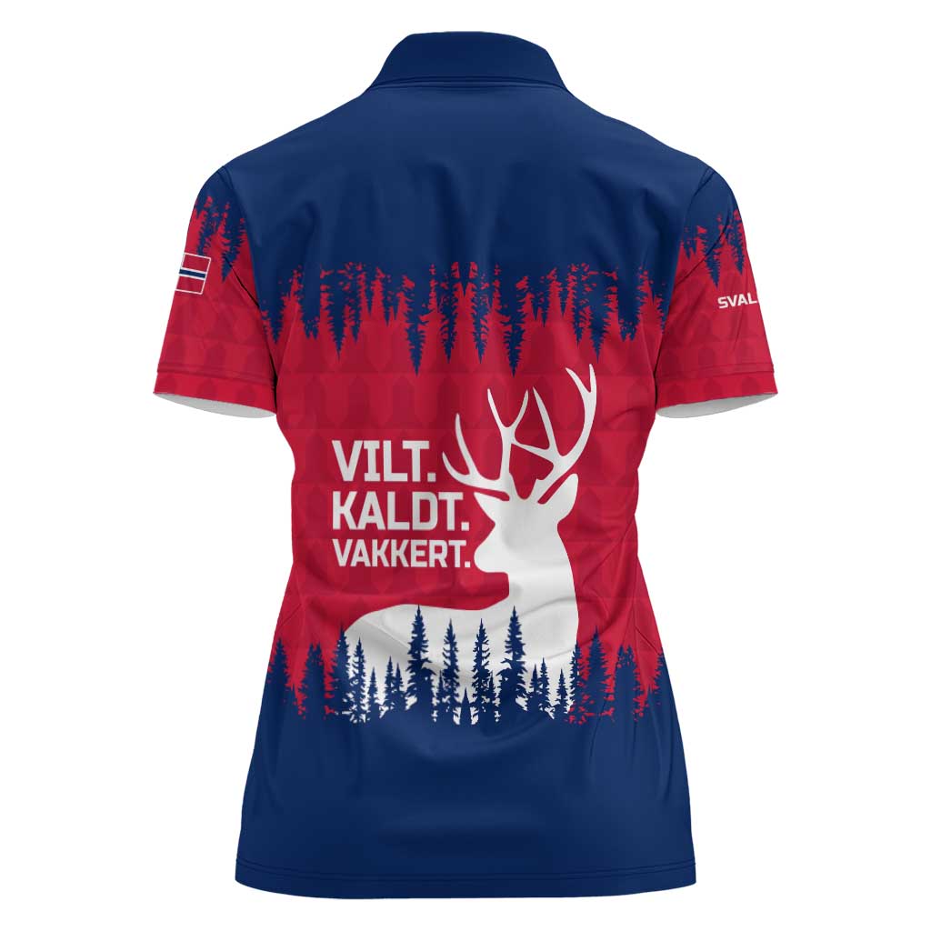 Norway Svalbard Women Polo Shirt with Reindeer Silhouette Forest and Norwegian Flag - Wonder Print Shop