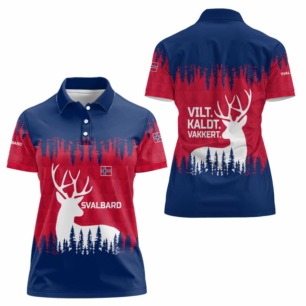 Norway Svalbard Women Polo Shirt with Reindeer Silhouette Forest and Norwegian Flag - Wonder Print Shop