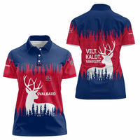 Norway Svalbard Women Polo Shirt with Reindeer Silhouette Forest and Norwegian Flag - Wonder Print Shop