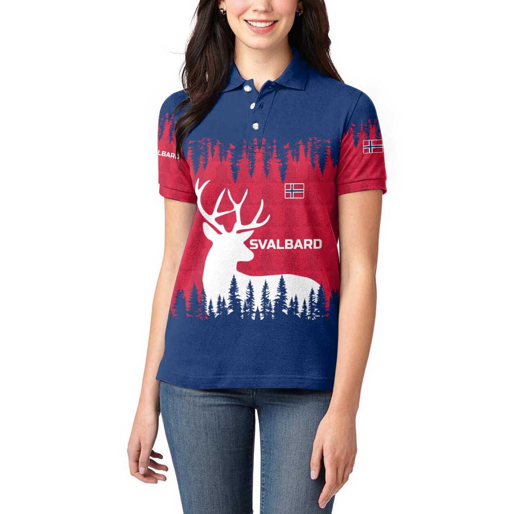 Norway Svalbard Women Polo Shirt with Reindeer Silhouette Forest and Norwegian Flag - Wonder Print Shop