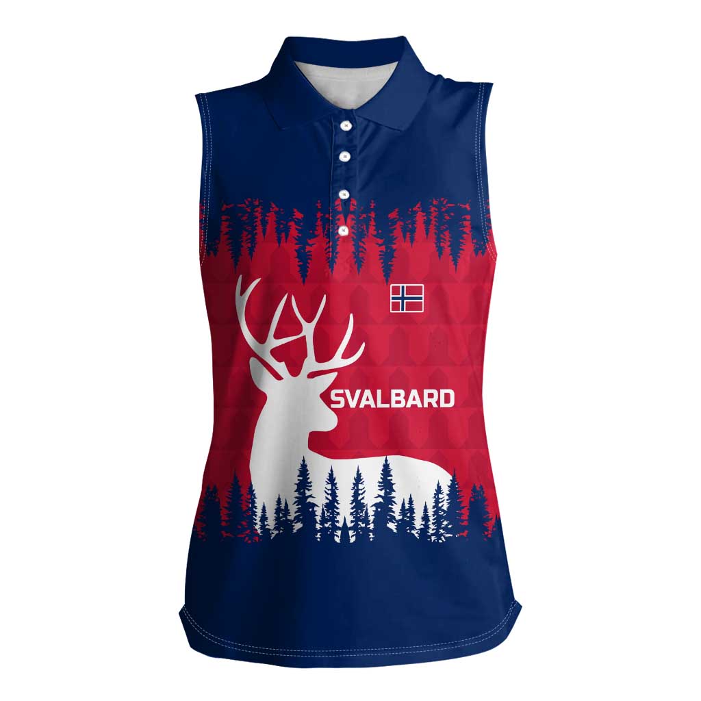 Norway Svalbard Women Sleeveless Polo Shirt with Reindeer Silhouette Forest and Norwegian Flag - Wonder Print Shop
