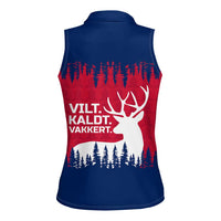 Norway Svalbard Women Sleeveless Polo Shirt with Reindeer Silhouette Forest and Norwegian Flag - Wonder Print Shop