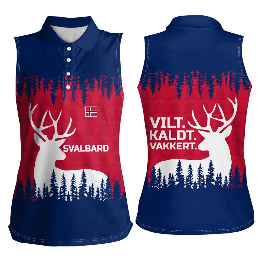 Norway Svalbard Women Sleeveless Polo Shirt with Reindeer Silhouette Forest and Norwegian Flag - Wonder Print Shop