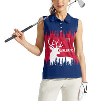 Norway Svalbard Women Sleeveless Polo Shirt with Reindeer Silhouette Forest and Norwegian Flag - Wonder Print Shop