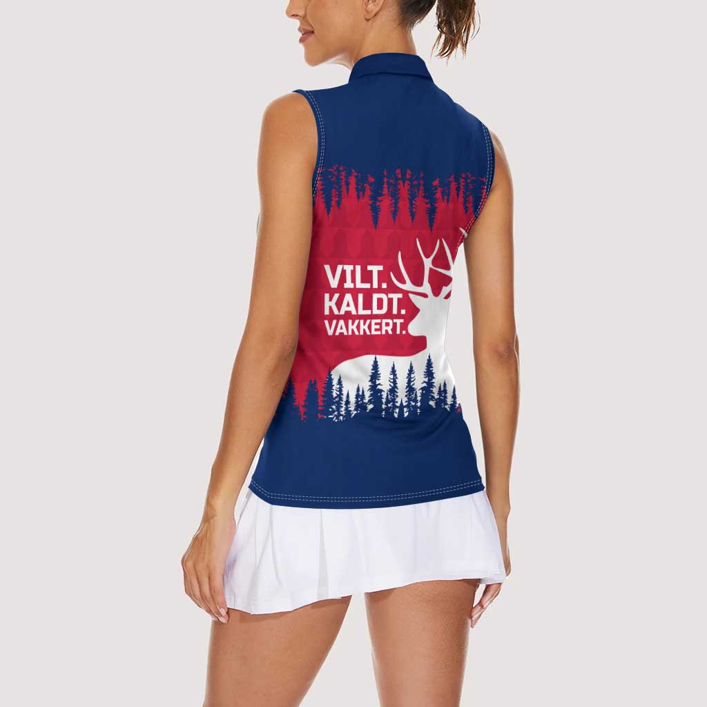 Norway Svalbard Women Sleeveless Polo Shirt with Reindeer Silhouette Forest and Norwegian Flag - Wonder Print Shop